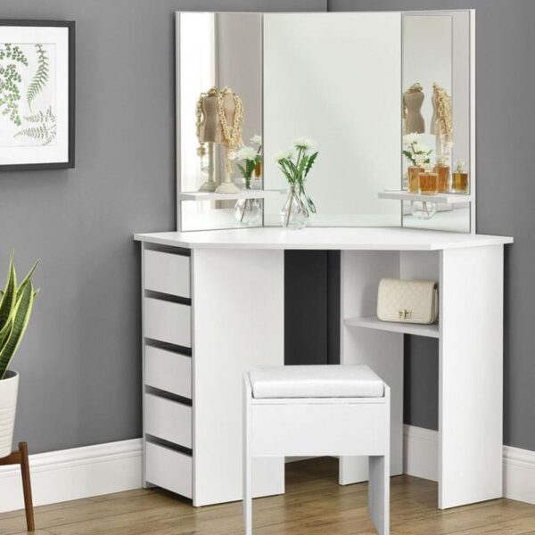 Coiffeuse Maquillage avec 3 Panneaux Miroirs Design Moderne – Image 2
