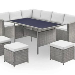 SOLEDAD - Salon de jardin canapé d'angle en résine tressée 8 personnes - Gris Design Moderne