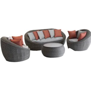 Salon de jardin Bétong Bûche 5 places - Aluminium traité époxy, Résine tressée, Polyester