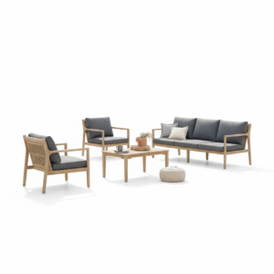 Salon de jardin Lacovia Acacia 5 places - Polyester, Acacia certifié FSC®