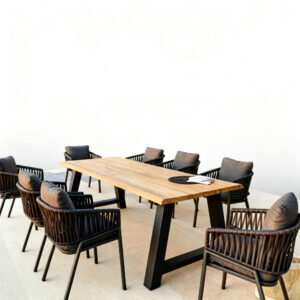 Table de jardin Iruya Teck & Graphite 8 places - Aluminium, Teck certifié FSC®