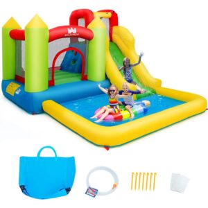 GOPLUS Château Gonflable en Tissu d'Oxford Imperméable et Durable avec Toboggan et Mur d'Escalade ,Aire de Jeux Gonflable avec Divertissements Multiples Pompes Air Non-Incluse(grande piscine)