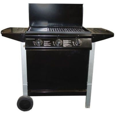 Barbecue à gaz mixte Grill+Plancha 3 brûleurs sur chariot -Fonte émaillée