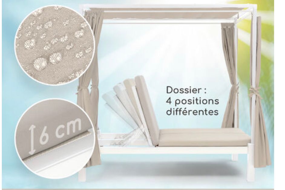 blumfeldt Eremitage Bain de soleil 2 personnes cadre acier pare-soleil rideaux c Design Moderne – Image 2