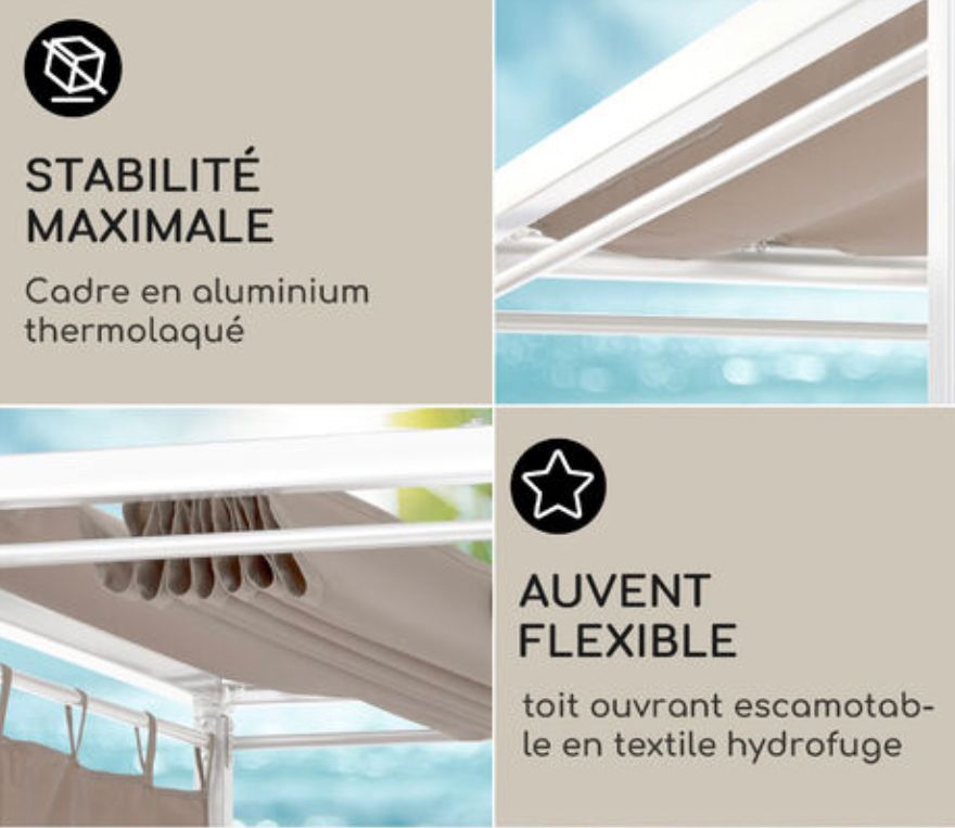 blumfeldt Eremitage Bain de soleil 2 personnes cadre acier pare-soleil rideaux c Design Moderne – Image 3