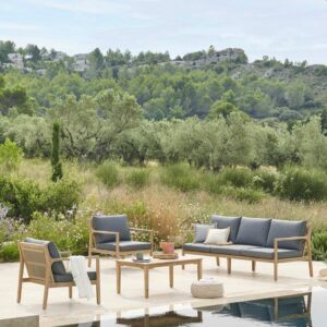 Salon de jardin Lacovia Acacia 5 places - Polyester, Acacia certifié FSC®