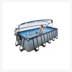 Piscine couverte EXIT Stone 540x250x122cm avec pompe filtrante à sable - grise