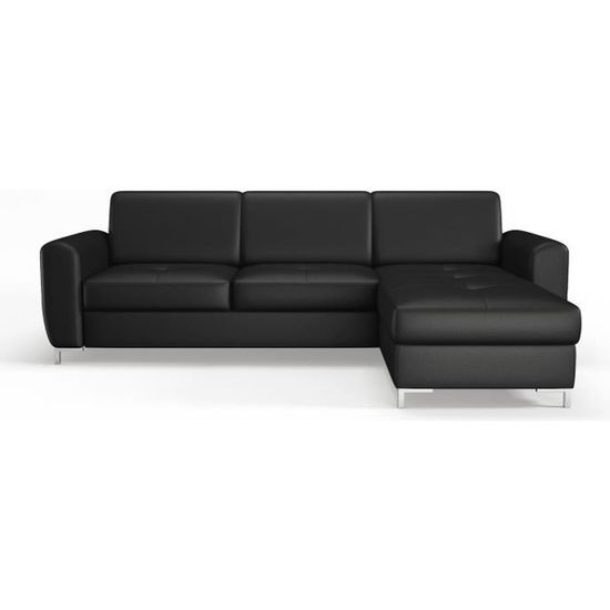 Canapé d'angle fixe réversible - Simili noir - L 265 x P 170 x H 83 cm - LEXX